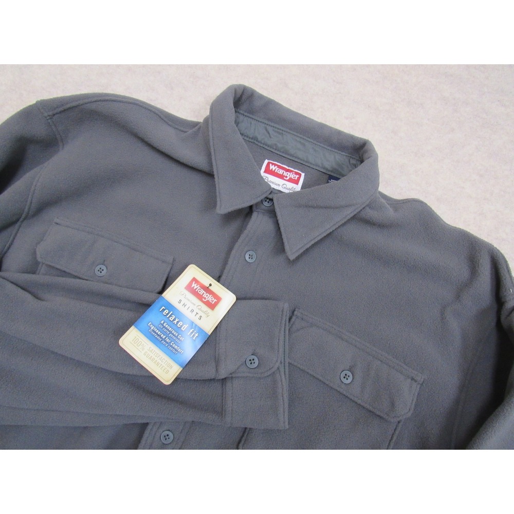 Wrangler Mens Relaxed Fit Fleece Button Down Shirt Gray 2XL HZB0HZD